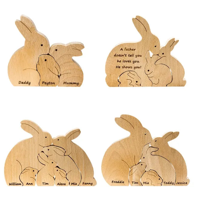 Custom Easter Bunny Family Puzzle - Personalized Wooden Easter Rabbit Nesting Toy - Unique Easter Gift & Home Décor - Belbren