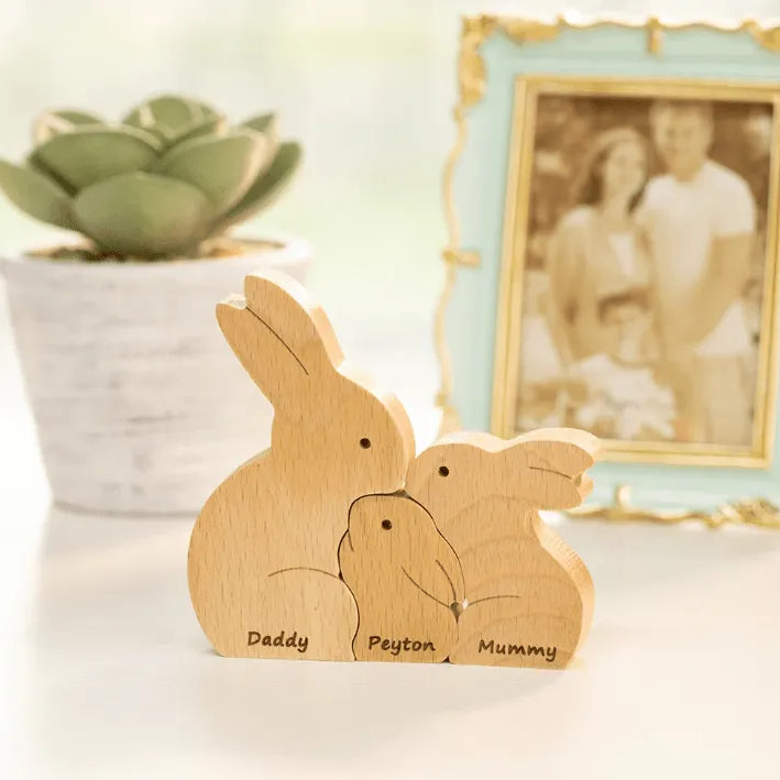 Custom Easter Bunny Family Puzzle - Personalized Wooden Easter Rabbit Nesting Toy - Unique Easter Gift & Home Décor - Belbren