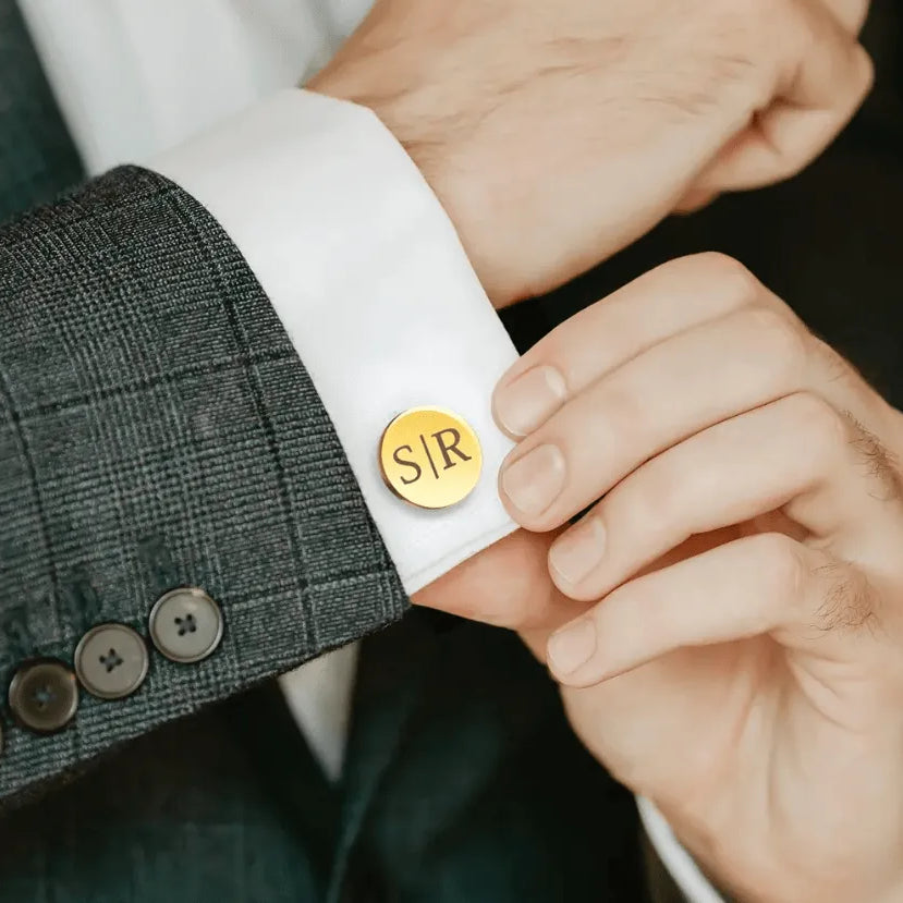 Personalized Cufflink & Tie Clip Set with Custom Wooden Box - Perfect for Groomsmen, Weddings & Special Occasions - Belbren