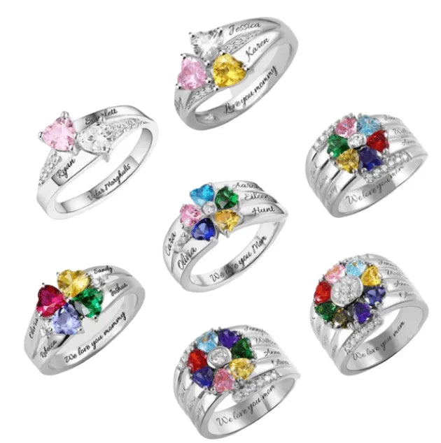 Custom Engraved Promise Rings with Birthstones: Personalized Jewelry for Couples, Moms, Grandmas - Perfect for Anniversaries & Mother's Day - Belbren