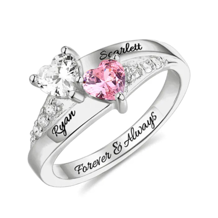 Custom Engraved Promise Rings with Birthstones: Personalized Jewelry for Couples, Moms, Grandmas - Perfect for Anniversaries & Mother's Day - Belbren
