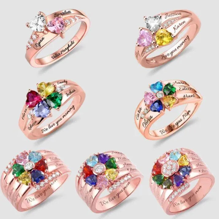 Custom Engraved Promise Rings with Birthstones: Personalized Jewelry for Couples, Moms, Grandmas - Perfect for Anniversaries & Mother's Day - Belbren