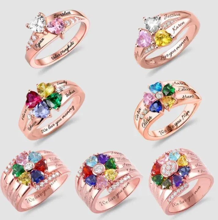Custom Engraved Promise Rings with Birthstones: Personalized Jewelry for Couples, Moms, Grandmas - Perfect for Anniversaries & Mother's Day - Belbren
