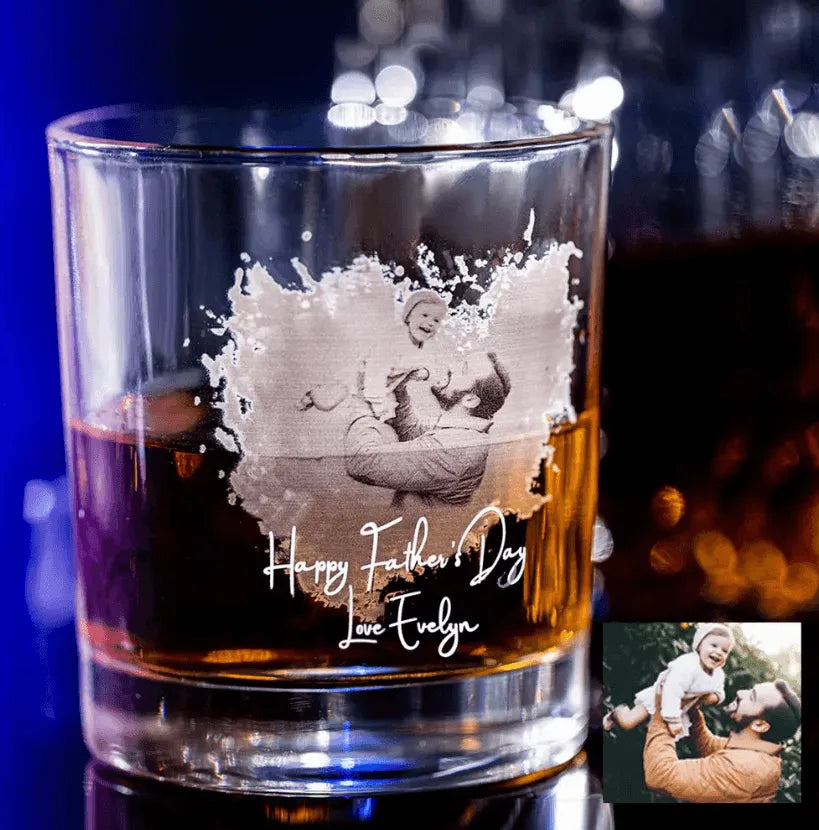 Custom Engraved Whiskey Glass with Family Photo and Personalized Message - Perfect Gift for Father's Day, Birthdays, and Anniversaries - Belbren
