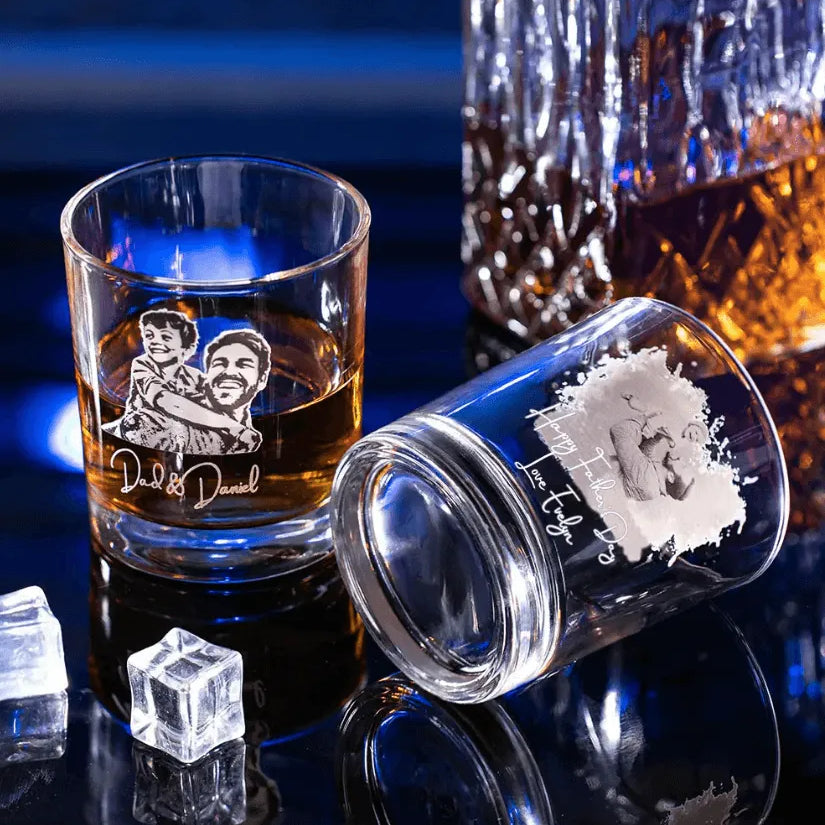 Custom Engraved Whiskey Glass with Family Photo and Personalized Message - Perfect Gift for Father's Day, Birthdays, and Anniversaries - Belbren