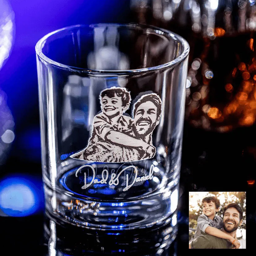Custom Engraved Whiskey Glass with Family Photo and Personalized Message - Perfect Gift for Father's Day, Birthdays, and Anniversaries - Belbren