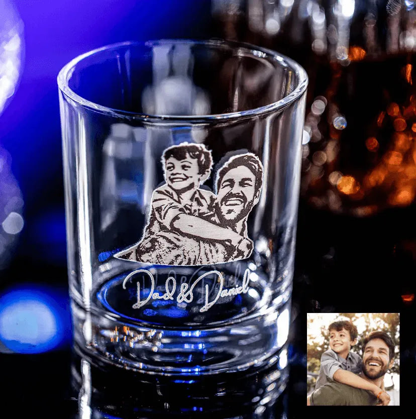 Custom Engraved Whiskey Glass with Family Photo and Personalized Message - Perfect Gift for Father's Day, Birthdays, and Anniversaries - Belbren