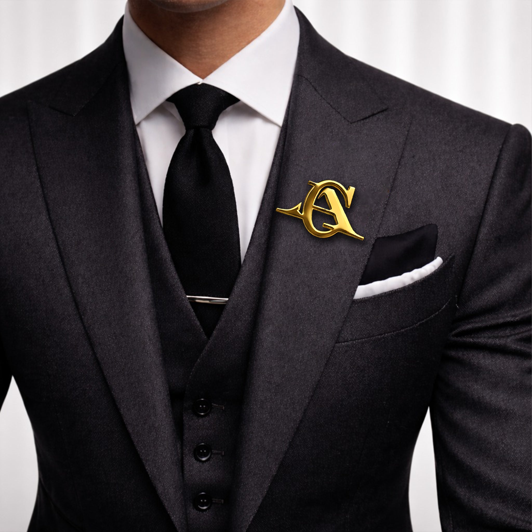 Custom gold intertwined two-letter monogram lapel pin for men