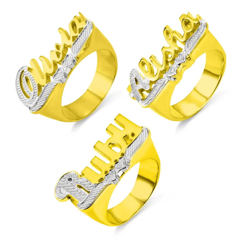 Custom Gold Name Ring - Large Script Personalized Cursive Font | Unisex Jewelry Rings - Belbren