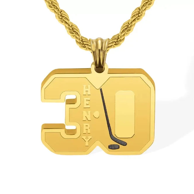 Custom Ice Hockey Necklace - Personalized Player Number & Name | Champion Team Gifts | Kids & Men's Hockey Fan Presents - Belbren
