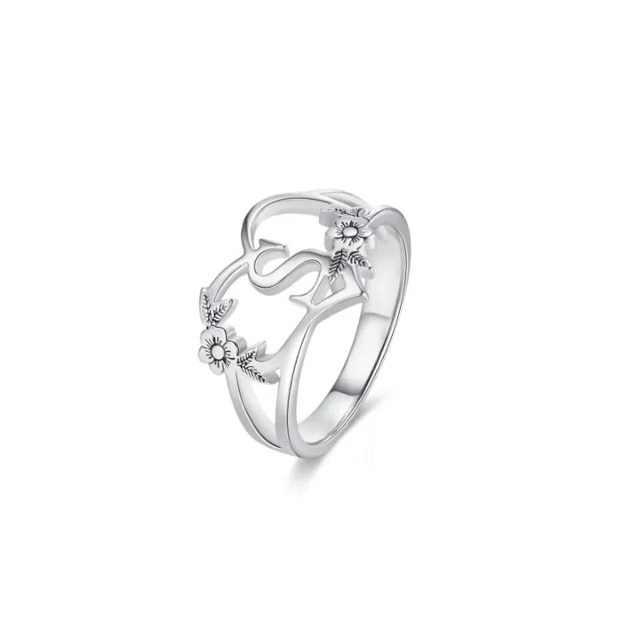 Custom Initial Heart & Flower Ring - Dainty Letter Design - Perfect Initial Ring for Anniversary or Birthday Gift for Her. - Belbren
