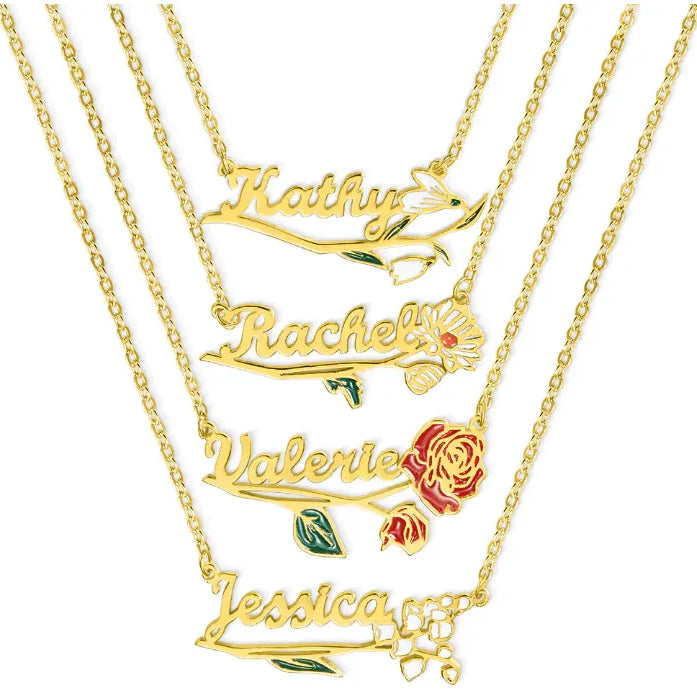 Custom Name and Birth Flower Necklace - A Unique Gift with Birthflower Charm for Mother's Day, Anniversaries, Weddings, and Valentine's Day - Belbren