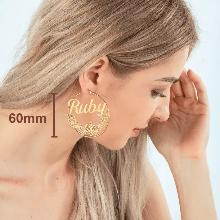 Custom Name Hoop Earrings with Personalized Birth Flower Design - Unique Gift for Women & Girls - Ideal Birthflower Jewelry - Belbren