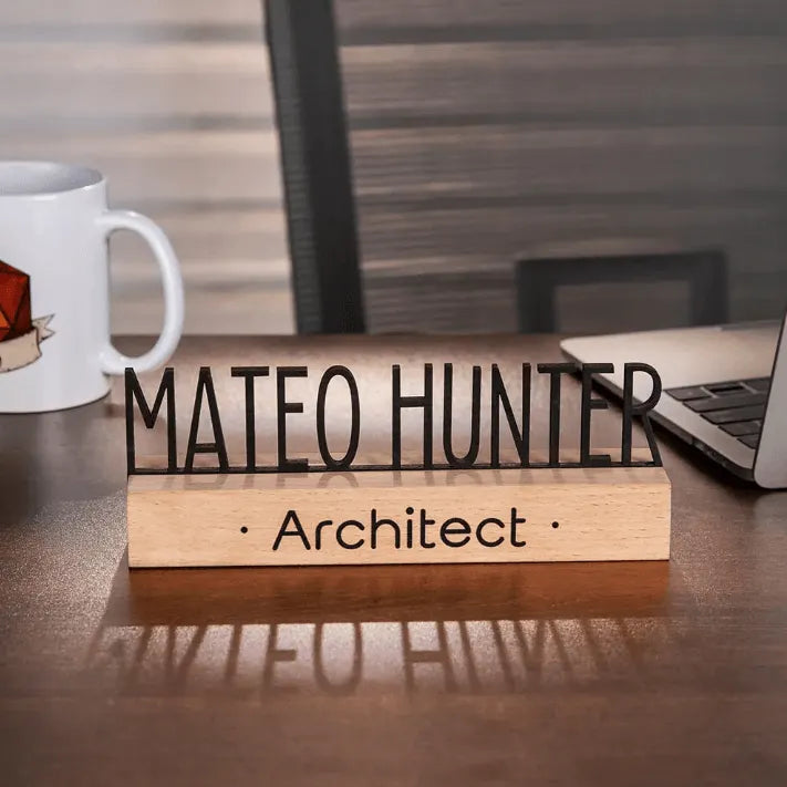 Custom Natural Oak Desk Name Plate - Laser-Cut Personalized Office Sign for Professionals, Teachers, Doctors - Elegant Office Decor & Gift - Belbren