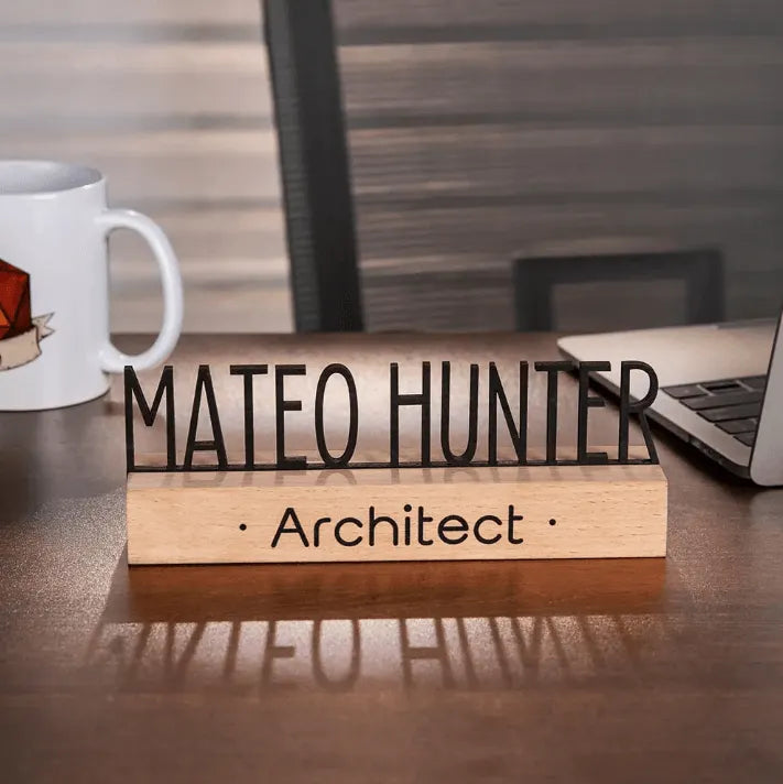 Custom Natural Oak Desk Name Plate - Laser-Cut Personalized Office Sign for Professionals, Teachers, Doctors - Elegant Office Decor & Gift - Belbren