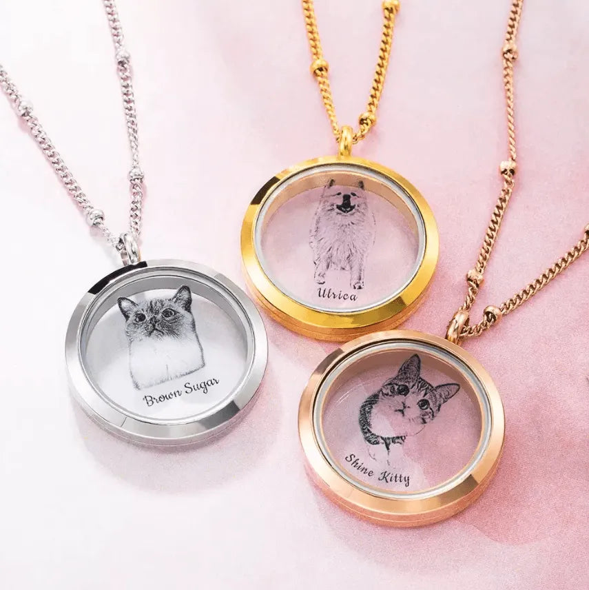 Custom Pet Memorial Urn Necklace - Cremation Photo Locket for Ashes - Belbren