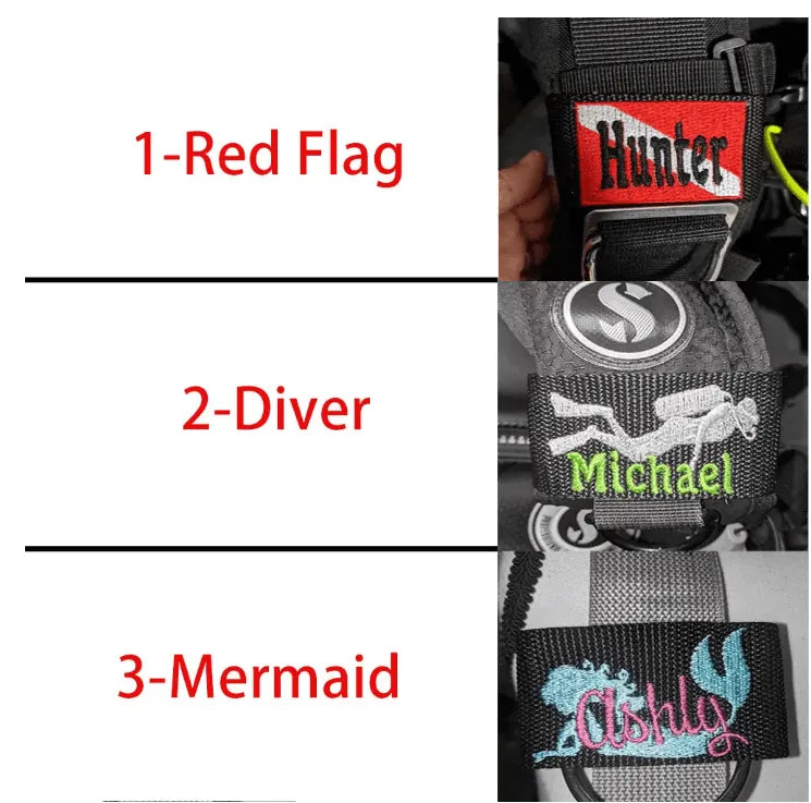 Custom Name Scuba Dive Tag - Personalized Scuba BCD Dive Gear Labels - High-Quality Marine-Themed Embroidered Straps - Belbren