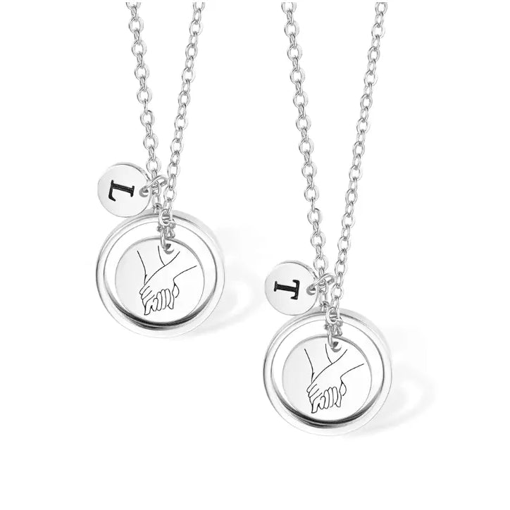 Custom Sisters & Mother-Daughter Necklace Set - Hand-in-Hand Pendant with Initial Charms, Ideal for Mother's Day & Sister Gifts - Belbren
