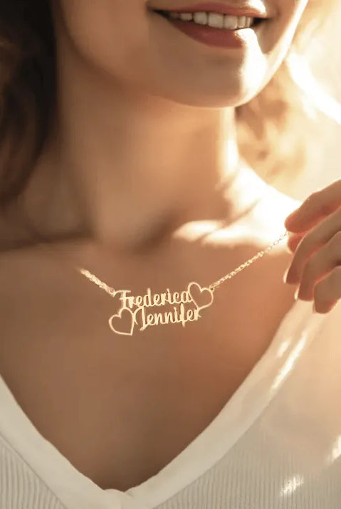 Custom Two- Name Necklace with Heart - Personalized Gold & Silver Pendant - Ideal for Couples, Mothers, Friends - Perfect Gift for Mother's Day - Belbren