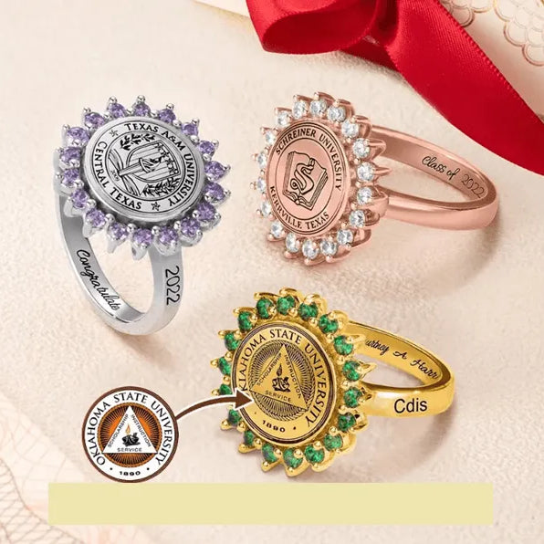 Customizable Graduation Gift Signet Ring - Personalized with School Logo, Family Crest, and Birthstone, Available in Brass or Sterling Silver - Belbren