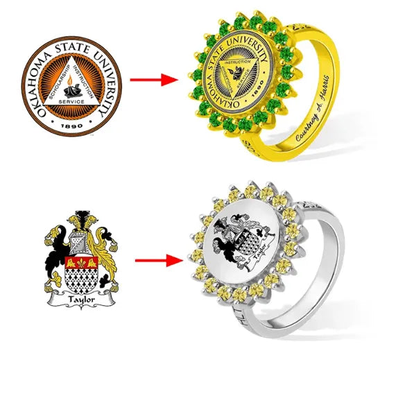 Customizable Graduation Gift Signet Ring - Personalized with School Logo, Family Crest, and Birthstone, Available in Brass or Sterling Silver - Belbren