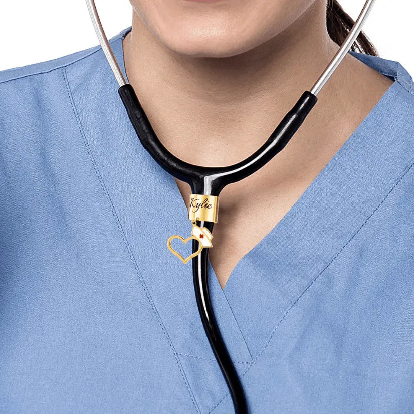 Customizable Stethoscope ID Tag with Personalized Name Engraving and Nurse Cap Charm – Ideal Gift for Medical Professionals, Doctors, and Nurses - Belbren