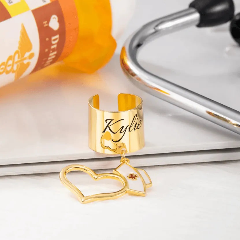 Customizable Stethoscope ID Tag with Personalized Name Engraving and Nurse Cap Charm – Ideal Gift for Medical Professionals, Doctors, and Nurses - Belbren