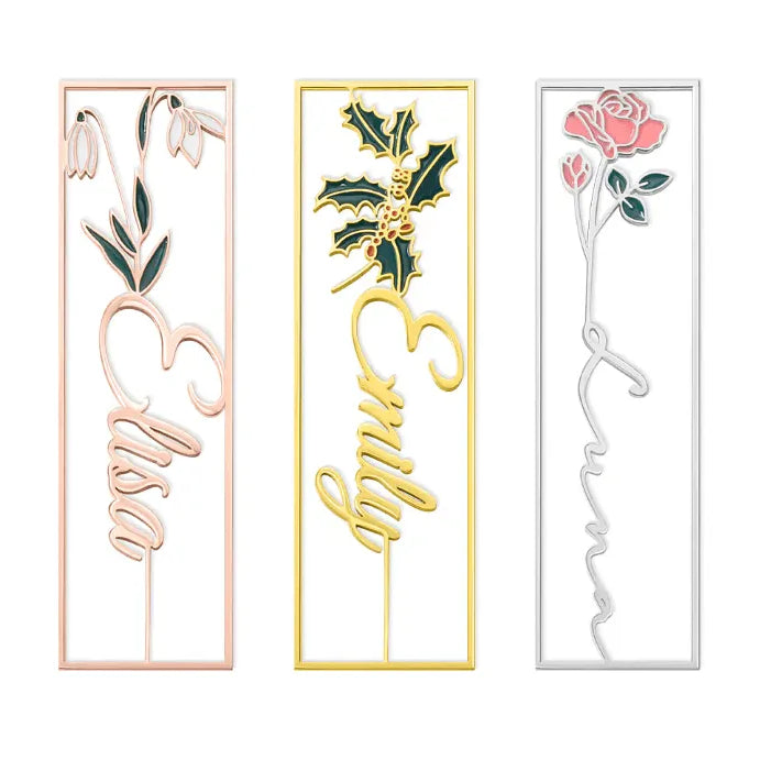 Engraved Birthflower Name Bookmark - Page Holder Birth Flower Design, Ideal Birthday Gift for Readers & Book Enthusiasts - Belbren