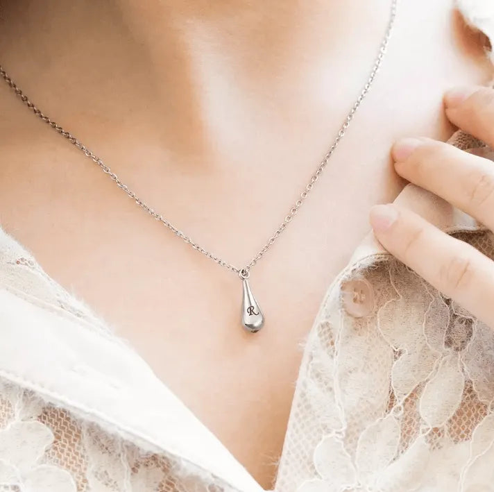 Engraved Teardrop Cremation Urn Necklace - Personalized Memorial Jewelry for Ashes - Belbren