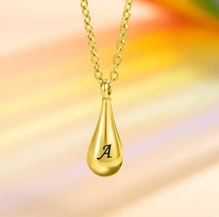 Engraved Teardrop Cremation Urn Necklace - Personalized Memorial Jewelry for Ashes - Belbren