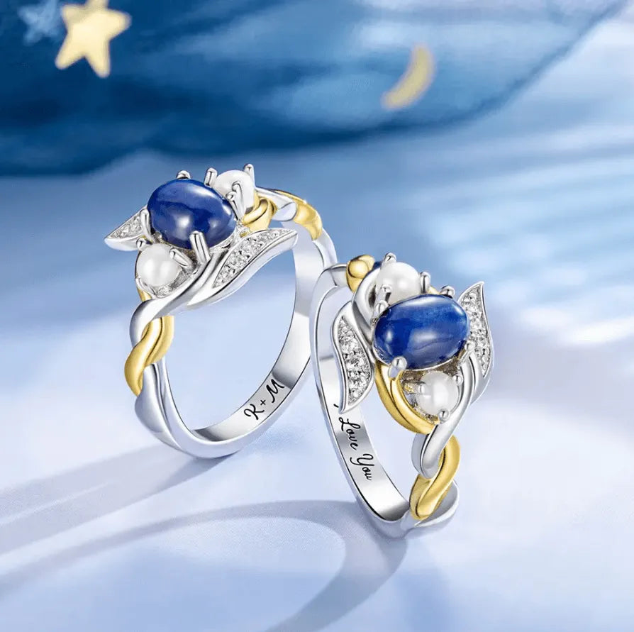 Exquisite Blue Star Sapphire and Pearl Halo Ring Sterling Silver