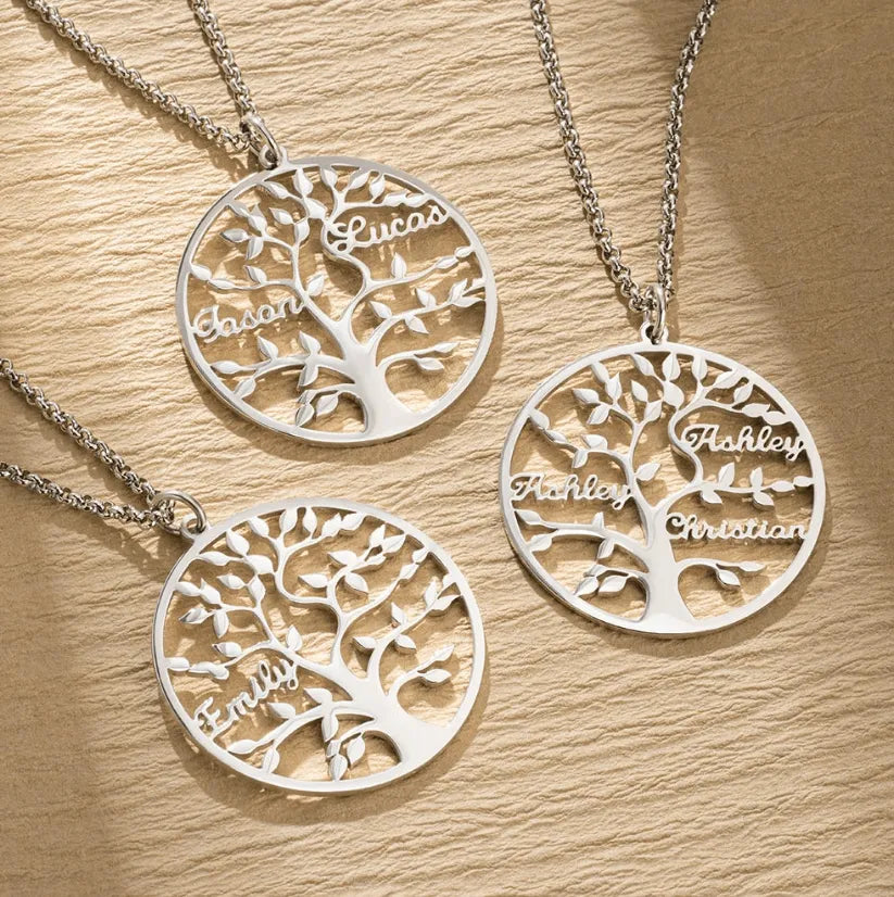 Family Tree Personalized Necklace - Custom Engraved Names - Tree of Life Jewelry - Ideal Gift for Mom with Multiple Names - Belbren