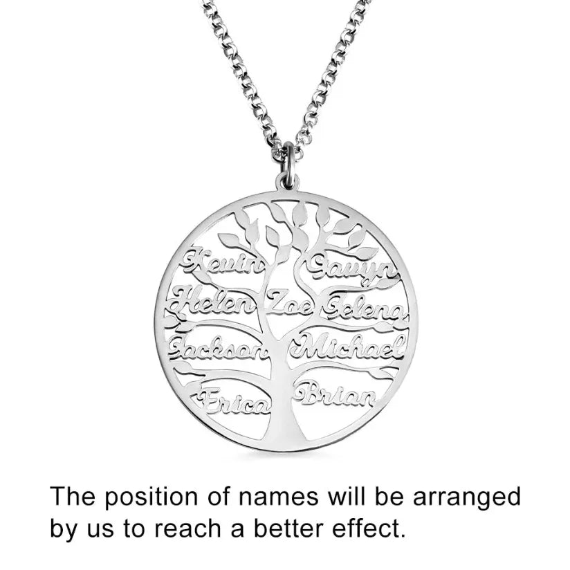 Family Tree Personalized Necklace - Custom Engraved Names - Tree of Life Jewelry - Ideal Gift for Mom with Multiple Names - Belbren