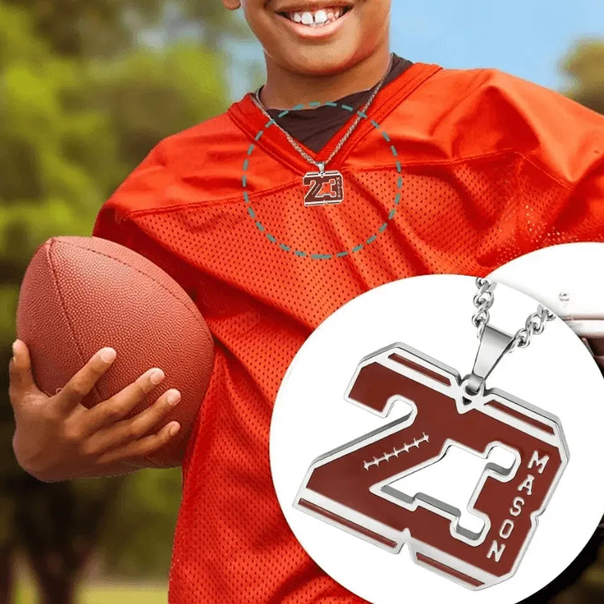 Football Necklace | American Football Ball Team Necklace | Custom Engraved Initial & Number Football Necklace | Kids, Athlete, Fan Gifts - Belbren