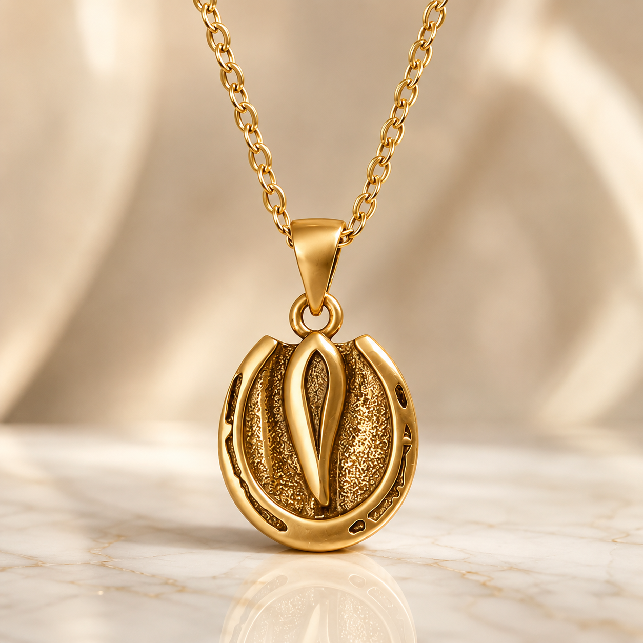 Personalized gold horse hoof charm pendant necklace with horseshoe design
