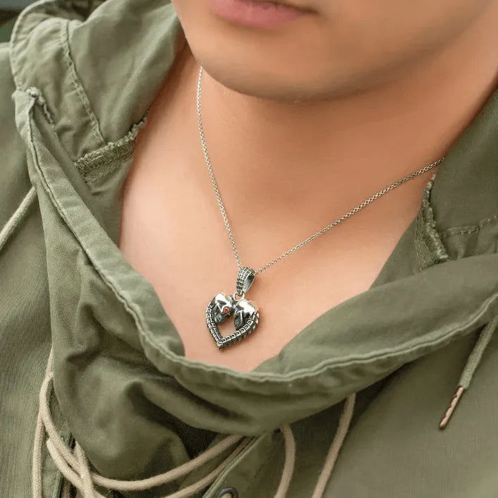 Gothic Eternal Bond Silver Necklace – Custom Skull Heart Pendant with Birthstone Eyes - Belbren