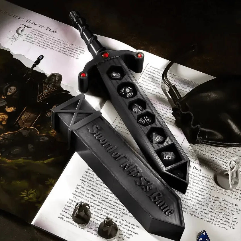 Hex Blade Polyhedral Dice Holder Dagger | Custom Engraved Dice Vault for Tabletop RPG | 3D Printed Dice Storage - Belbren