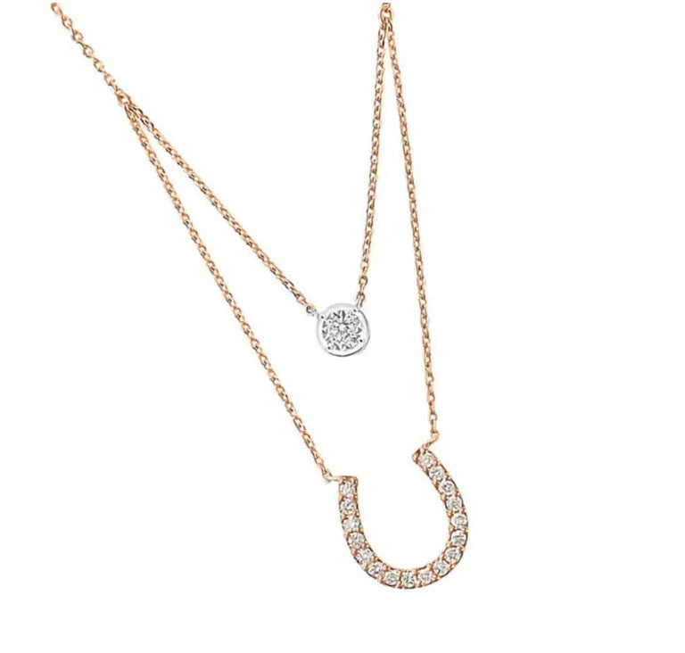 Layered Horseshoe Necklace | Dainty Cubic Zirconia Pendant | Good Luck Jewelry for Women | Elegant Double Chain Design - Belbren