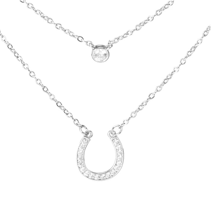 Layered Horseshoe Necklace | Dainty Cubic Zirconia Pendant | Good Luck Jewelry for Women | Elegant Double Chain Design - Belbren