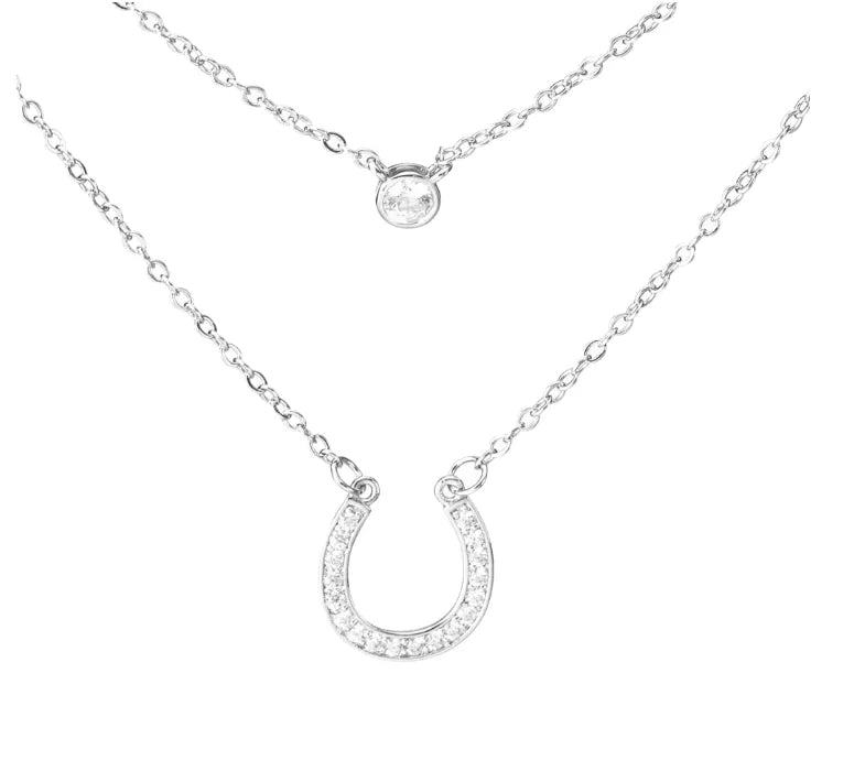 Layered Horseshoe Necklace | Dainty Cubic Zirconia Pendant | Good Luck Jewelry for Women | Elegant Double Chain Design - Belbren