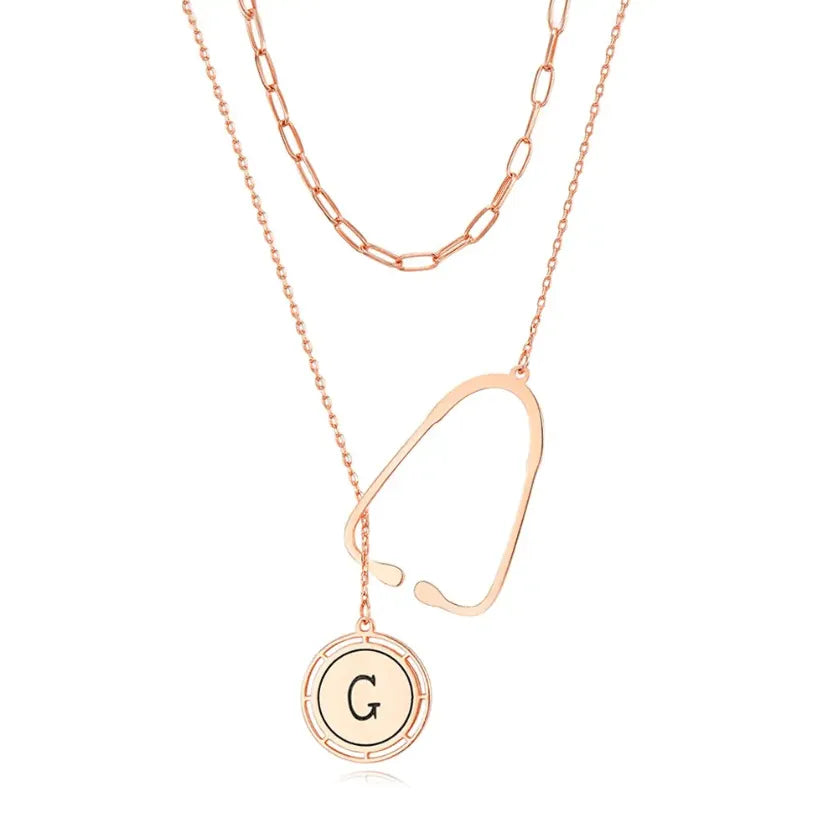 Layered Personalized Stethoscope Necklace with Custom Initial Charm – Perfect Gift for Doctors, Nurses, and Medical Professionals - Belbren