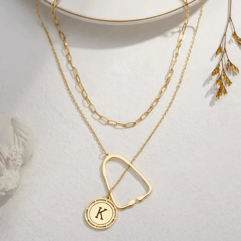 Layered Personalized Stethoscope Necklace with Custom Initial Charm – Perfect Gift for Doctors, Nurses, and Medical Professionals - Belbren