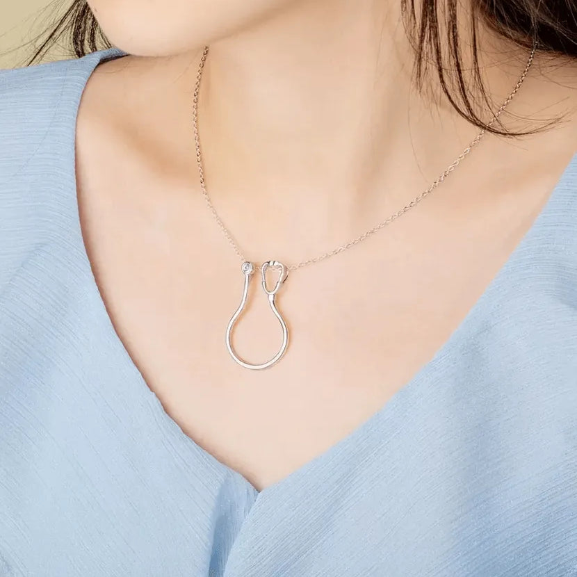Medical Elements Ring Holder Necklace - Personalized Stethoscope, Heart, and EKG Design with Custom Birthstone - Perfect Gift for Doctors and Nurses - Belbren