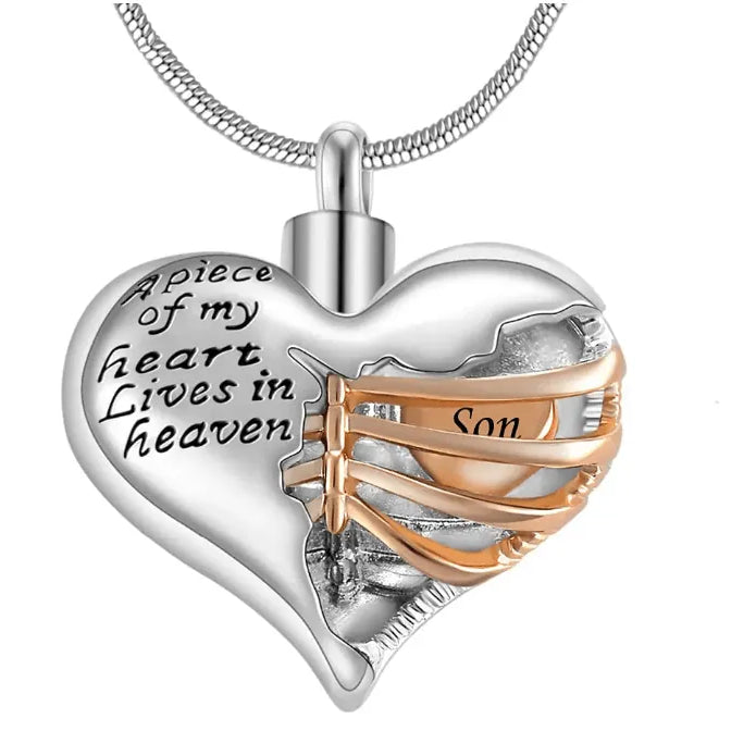 Personalized Custom Ribbed Heart Urn Necklace with Engraved Little Heart – Memorial Ash Pendant for Loved Ones and Pets - Belbren