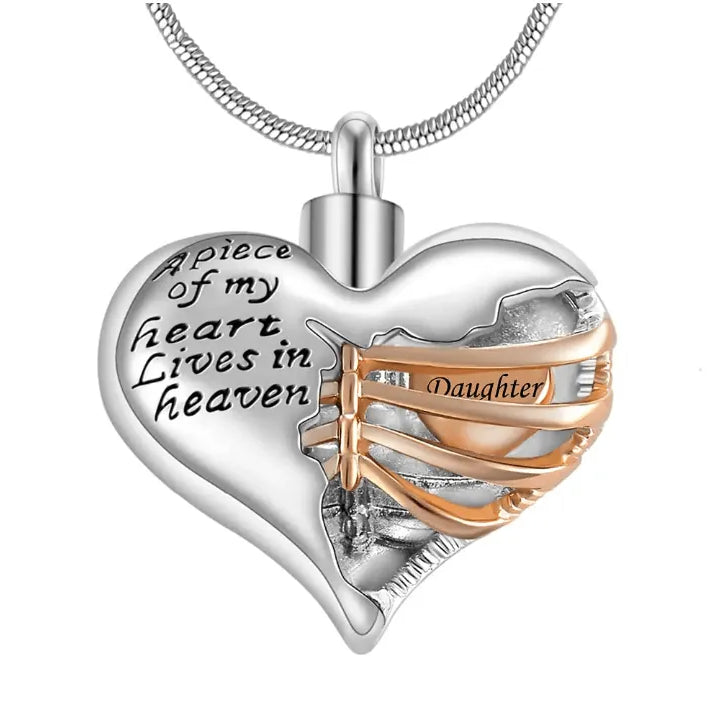 Personalized Custom Ribbed Heart Urn Necklace with Engraved Little Heart – Memorial Ash Pendant for Loved Ones and Pets - Belbren