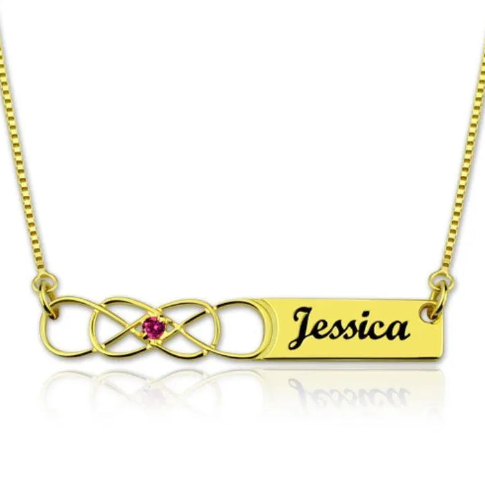 Personalized Double Infinity Custom Knot Necklace with Birthstone - Sterling Silver, Rose Gold, Gold - Engrave Any Name - Belbren