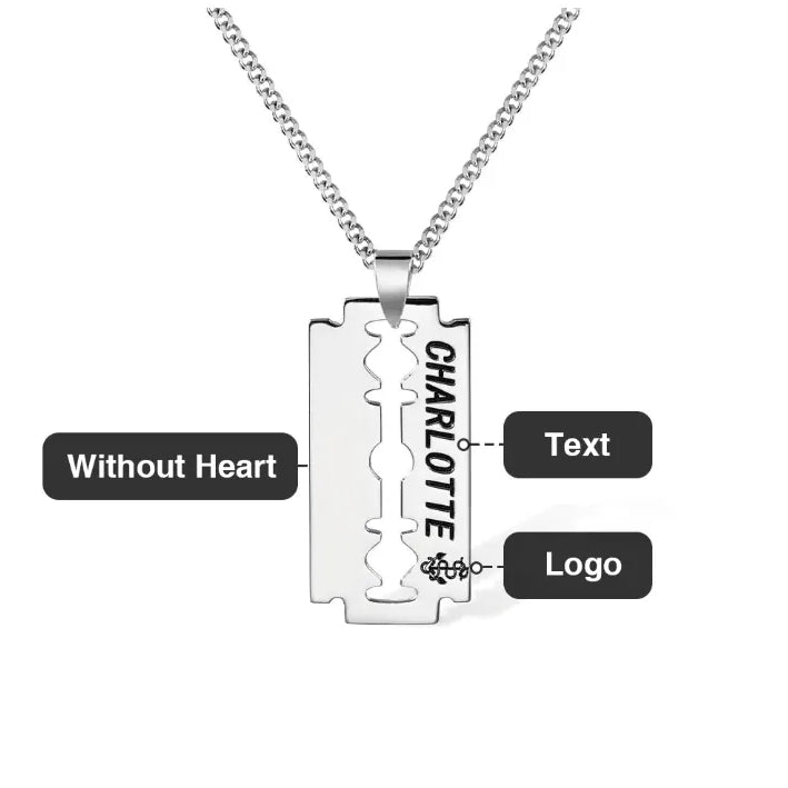 Personalized Engraved Razor Blade Necklace - Custom Name & Date Pendant, Men's Hip-Hop Style Jewelry, Ideal for Birthday, Anniversary, Father's Day Gift - Belbren