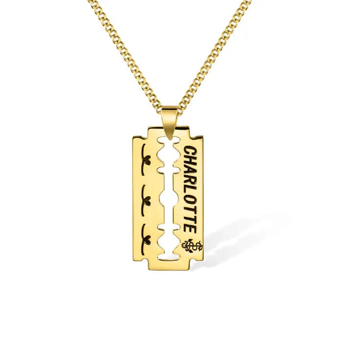 Personalized Engraved Razor Blade Necklace - Custom Name & Date Pendant, Men's Hip-Hop Style Jewelry, Ideal for Birthday, Anniversary, Father's Day Gift - Belbren