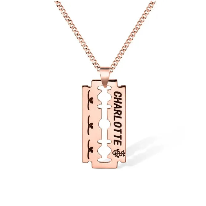 Personalized Engraved Razor Blade Necklace - Custom Name & Date Pendant, Men's Hip-Hop Style Jewelry, Ideal for Birthday, Anniversary, Father's Day Gift - Belbren