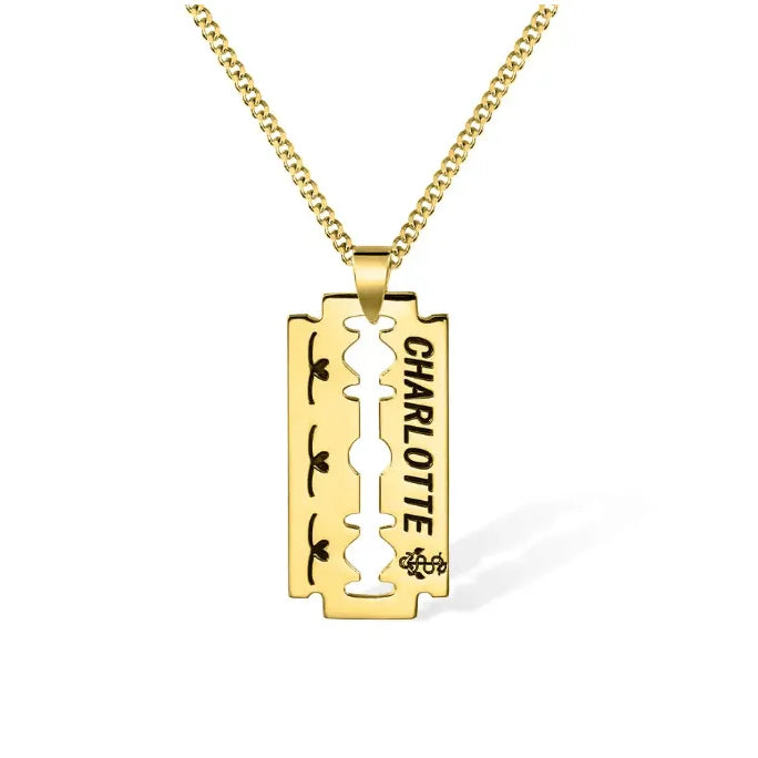 Personalized Engraved Razor Blade Necklace - Custom Name & Date Pendant, Men's Hip-Hop Style Jewelry, Ideal for Birthday, Anniversary, Father's Day Gift - Belbren